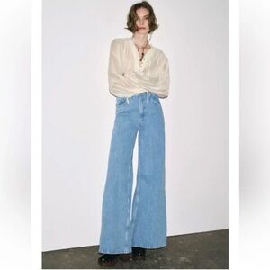Zara Light Blue high rise bootcut leg full length